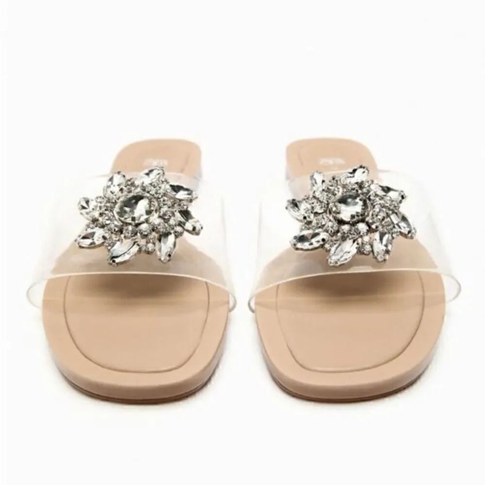 ZARA EMBELLISHED VINYL FLAT SANDALS - Picture 4 of 8